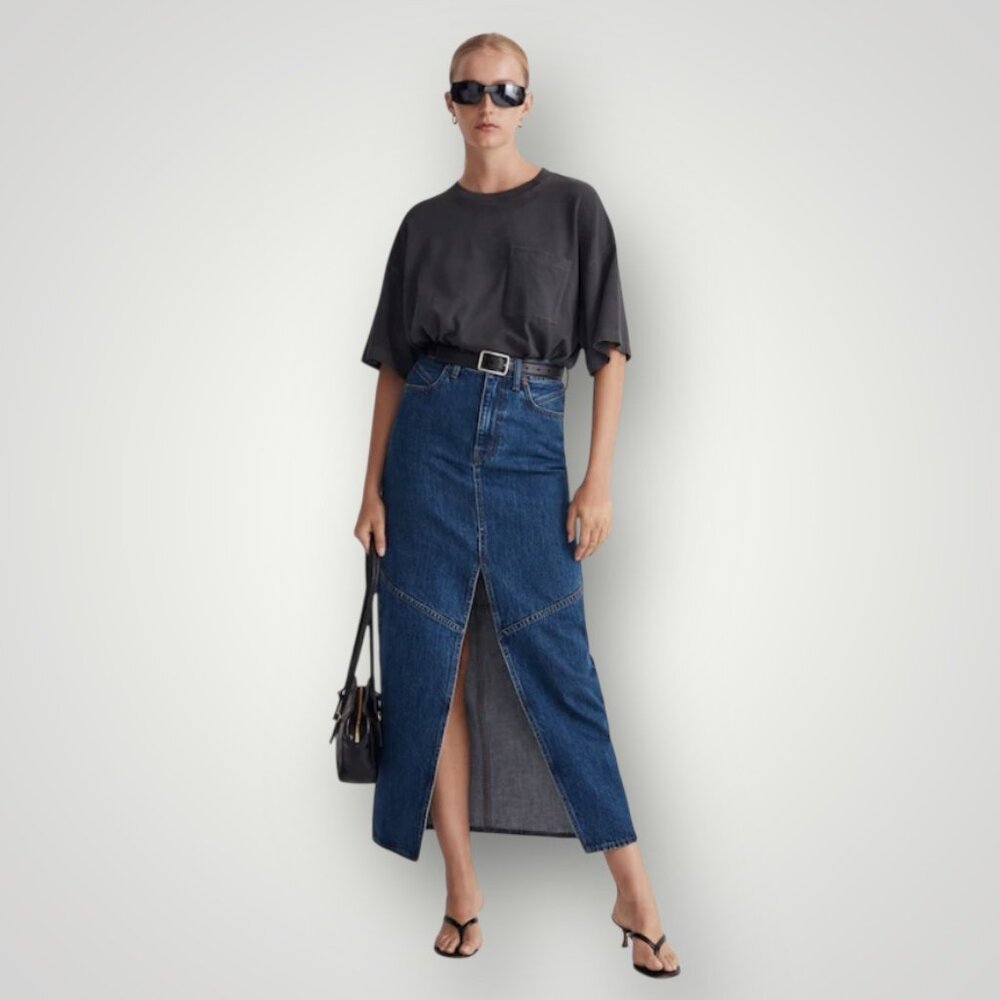 Madewell Denim Mid Rise Maxi Skirt in Pineland Wash